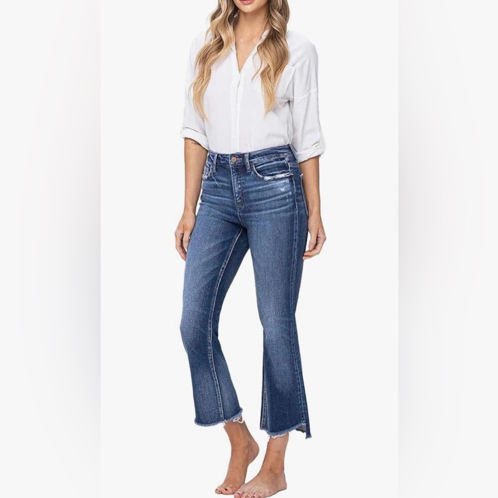 Flying Monkey High Rise Crop Flare with Step Hem Detail Jean - F5245